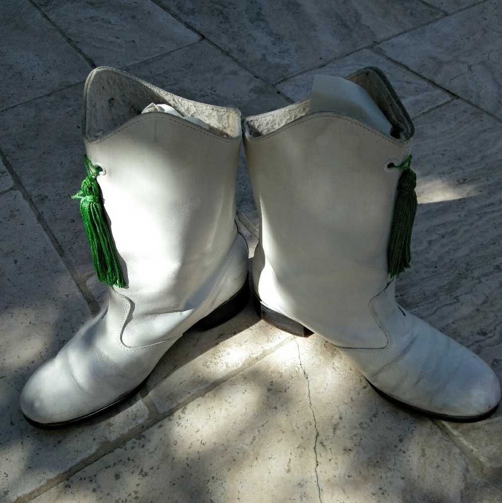 vintage white leather majorette boots size 7